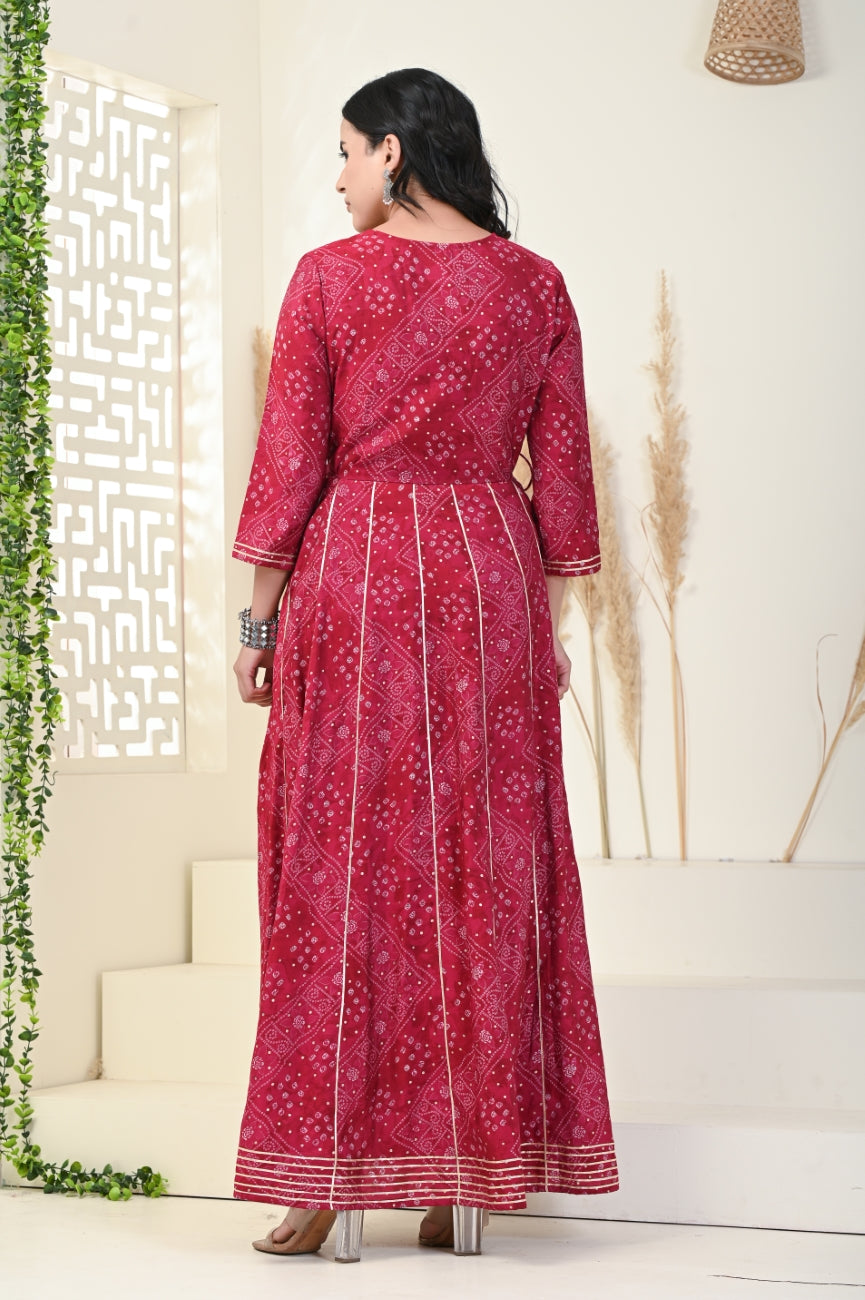 Red Floral Print Flared Long Kurta Anarkali-1100001