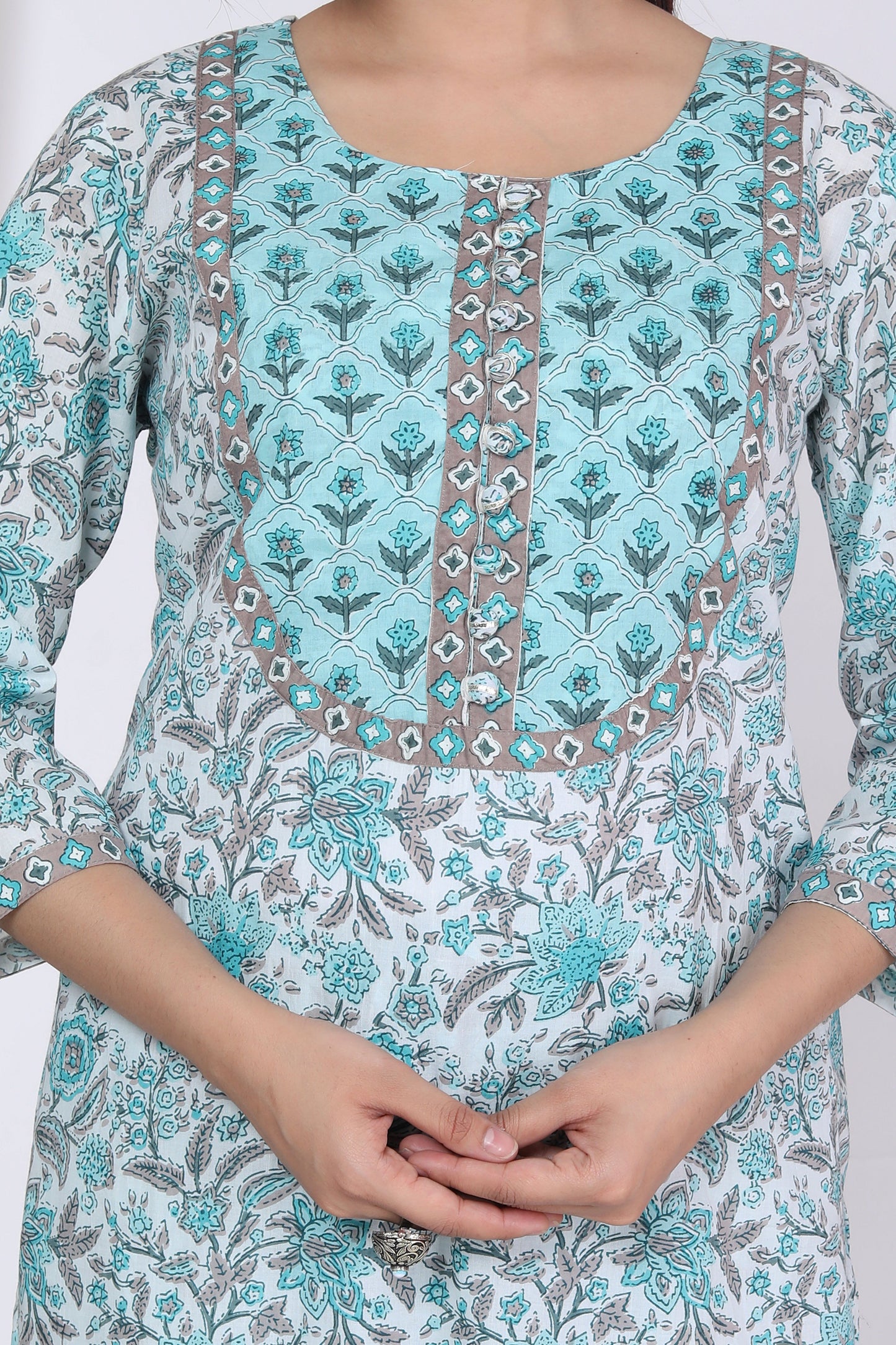 Sky Blue Cotton Printed Kurta Pant Set with Dupatta-720