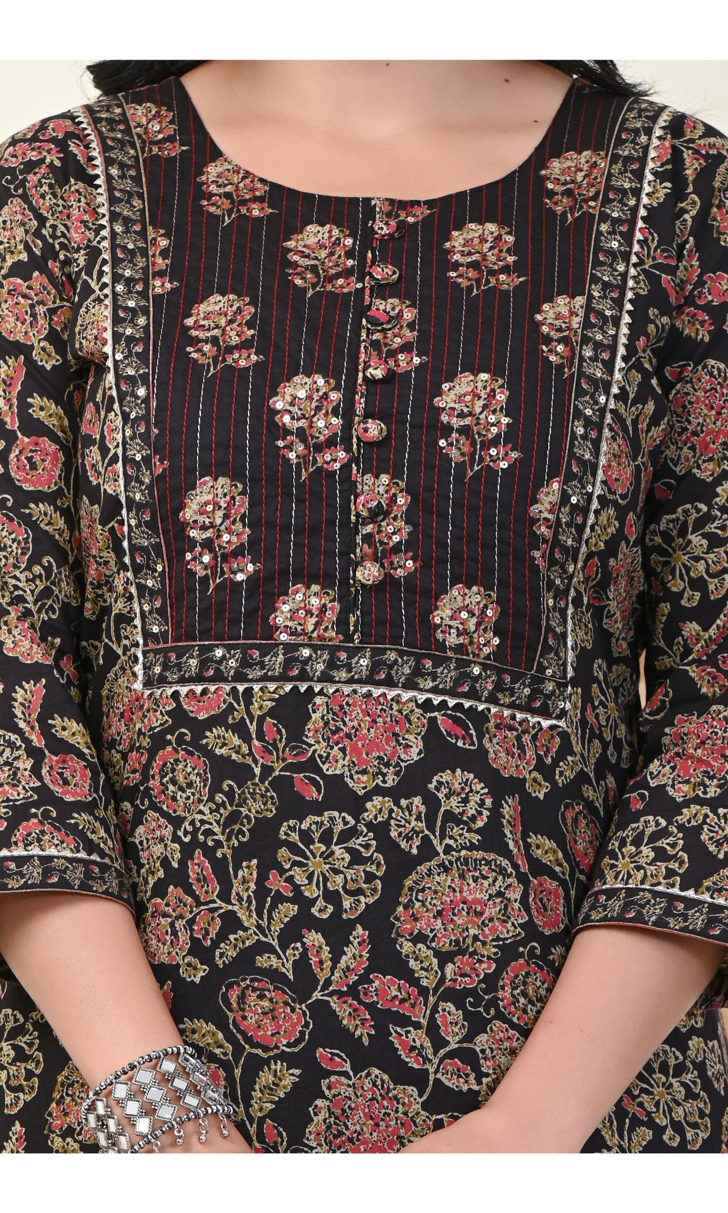 Black Cotton Printed Kurta