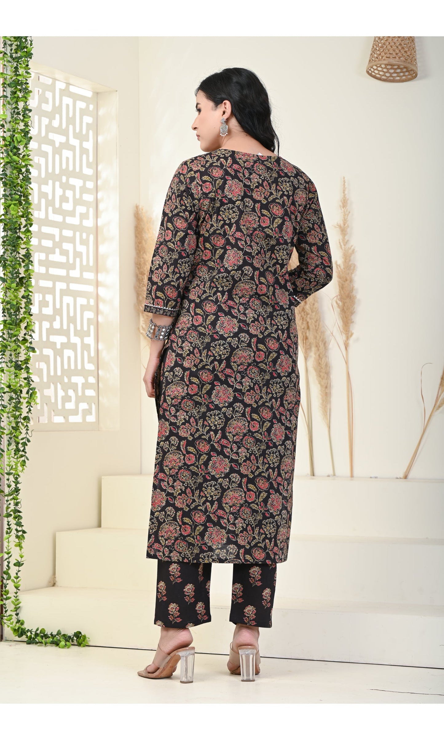 Black Cotton Printed Kurta Pant Set with Dupatta-800004