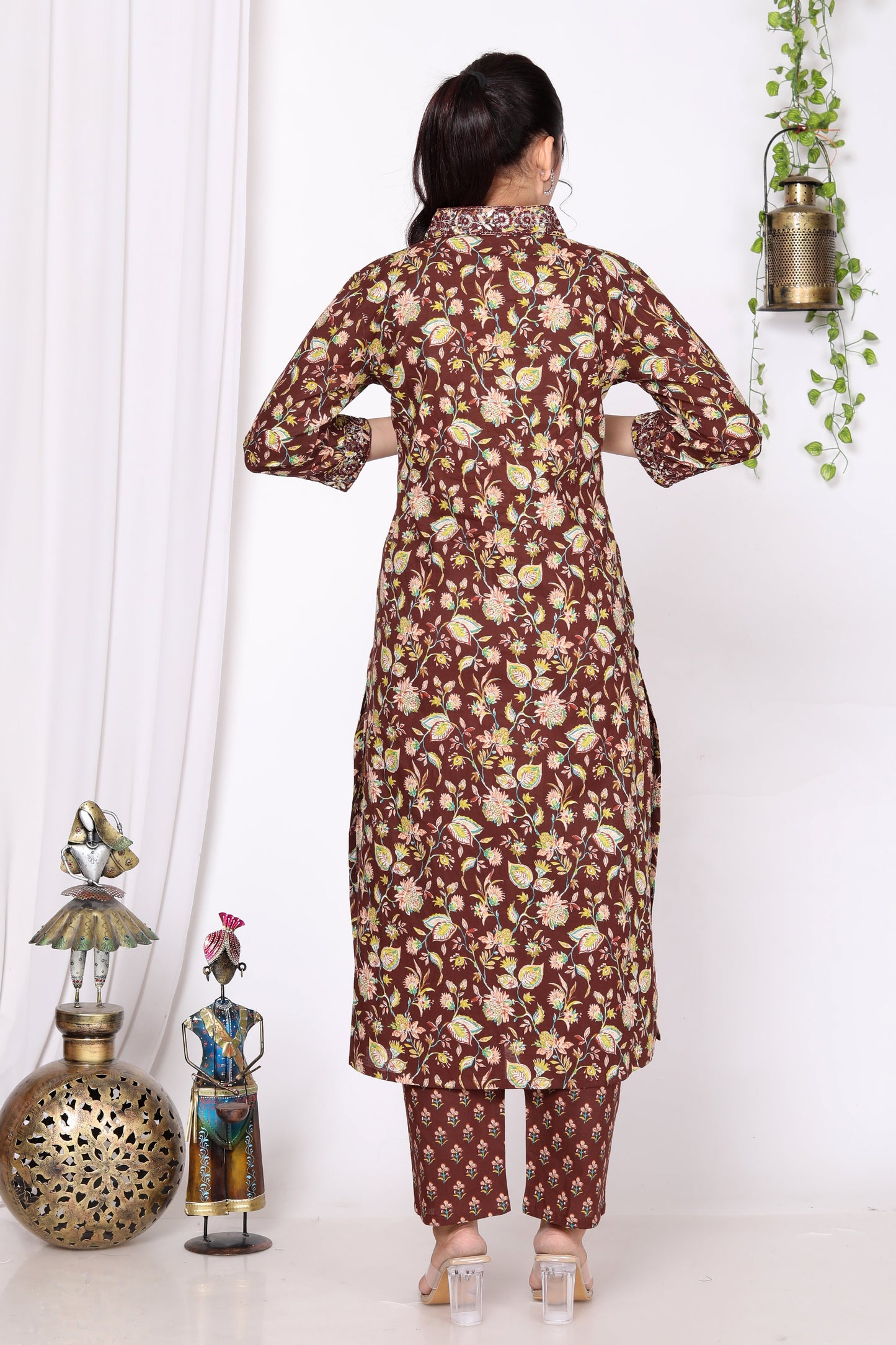 Maroon Cotton Printed Kurta Pant Set Dupatta with Embroidery work-800014