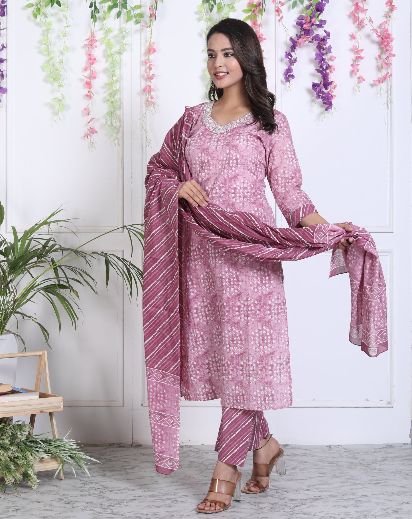 Purple Cotton Printed Kurta Pant Set Dupatta with Embroidery work-800037