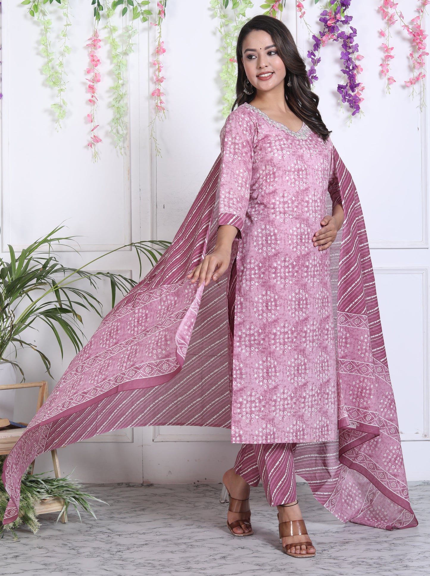 Purple Cotton Printed Kurta Pant Set Dupatta with Embroidery work-800037