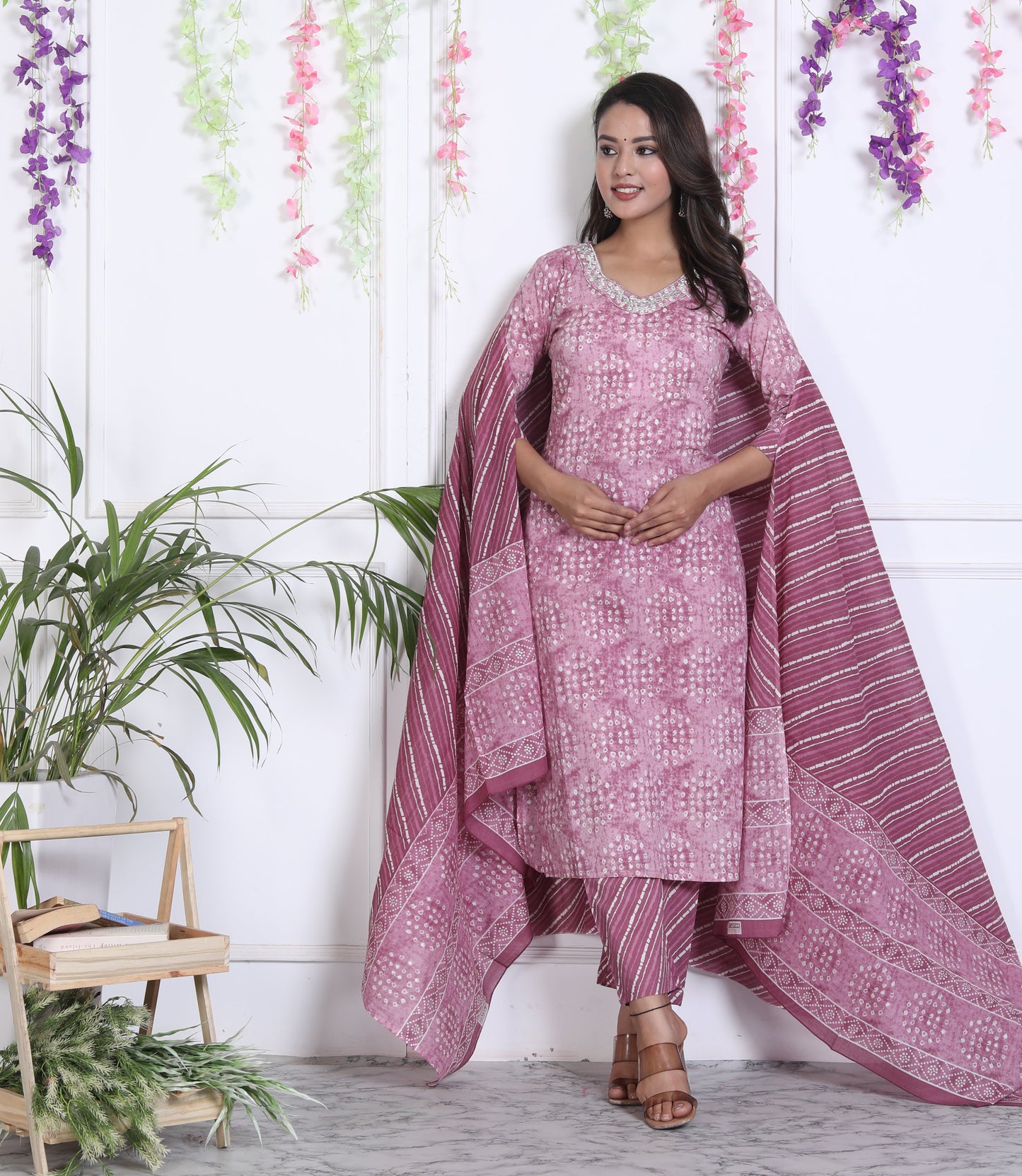 Purple Cotton Printed Kurta Pant Set Dupatta with Embroidery work-800037