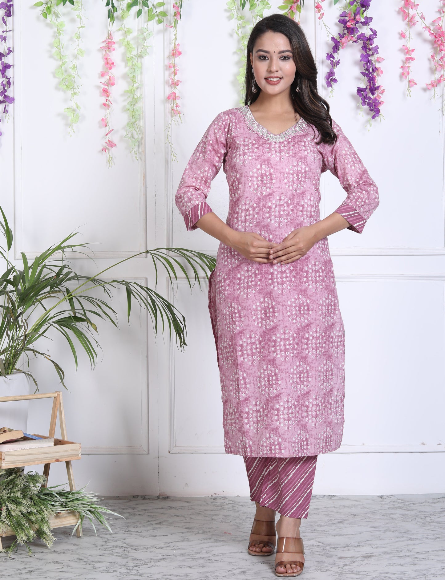 Purple Cotton Printed Kurta Pant Set Dupatta with Embroidery work-800037