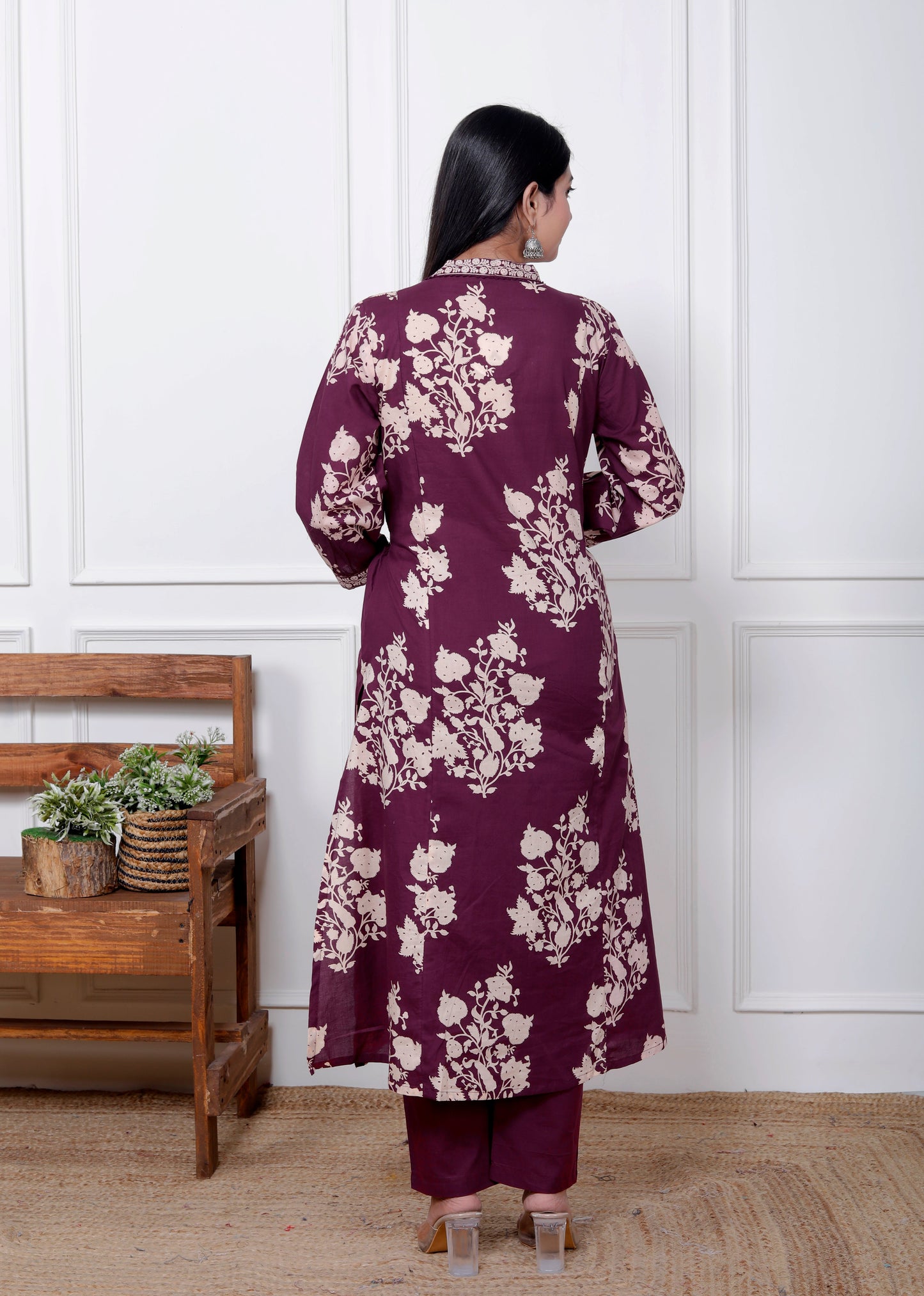 Purple Cotton Printed Kurta Pant Set Dupatta with Embroidery work-800066