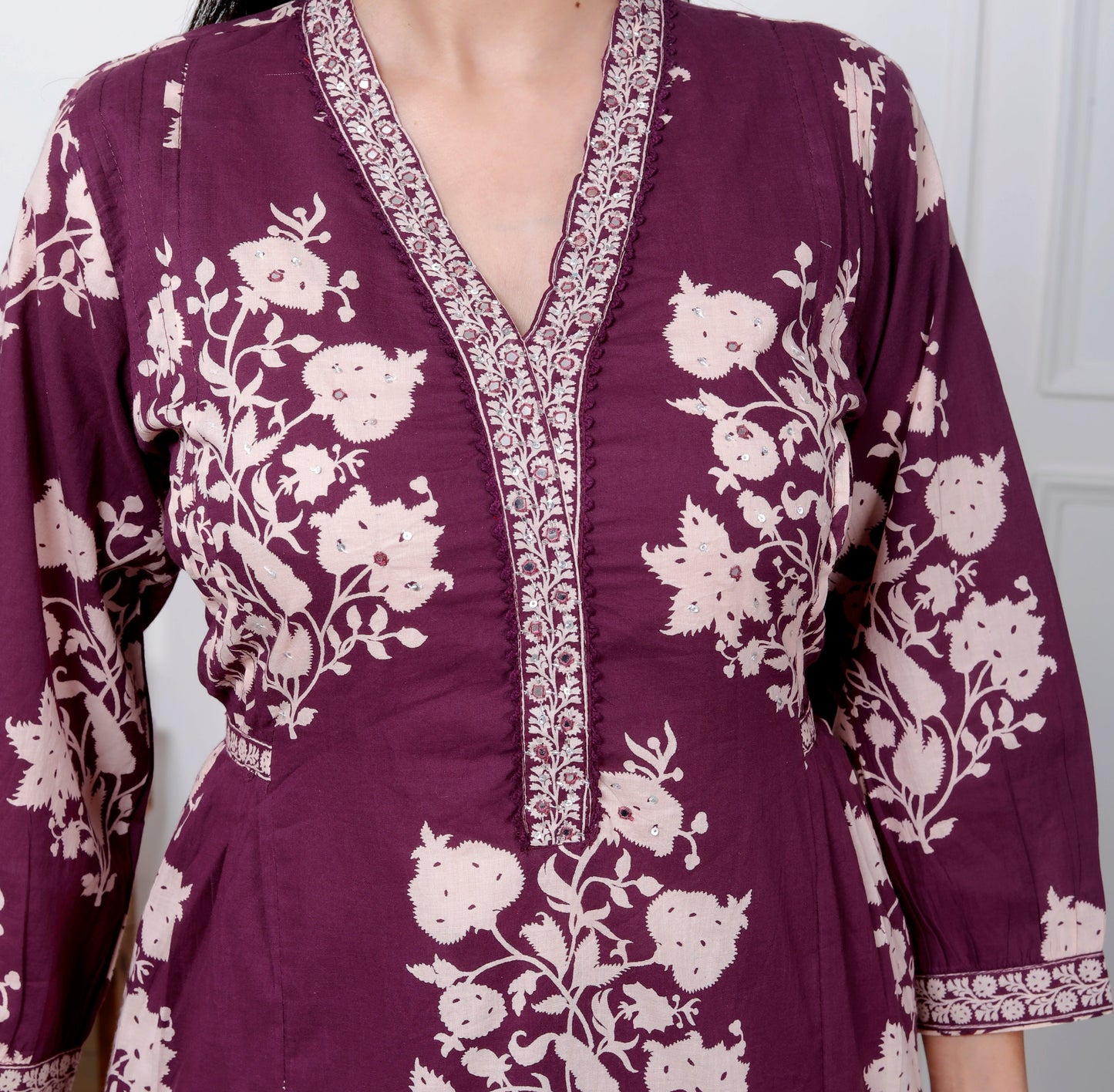 Purple Cotton Printed Kurta Pant Set Dupatta with Embroidery work-800066