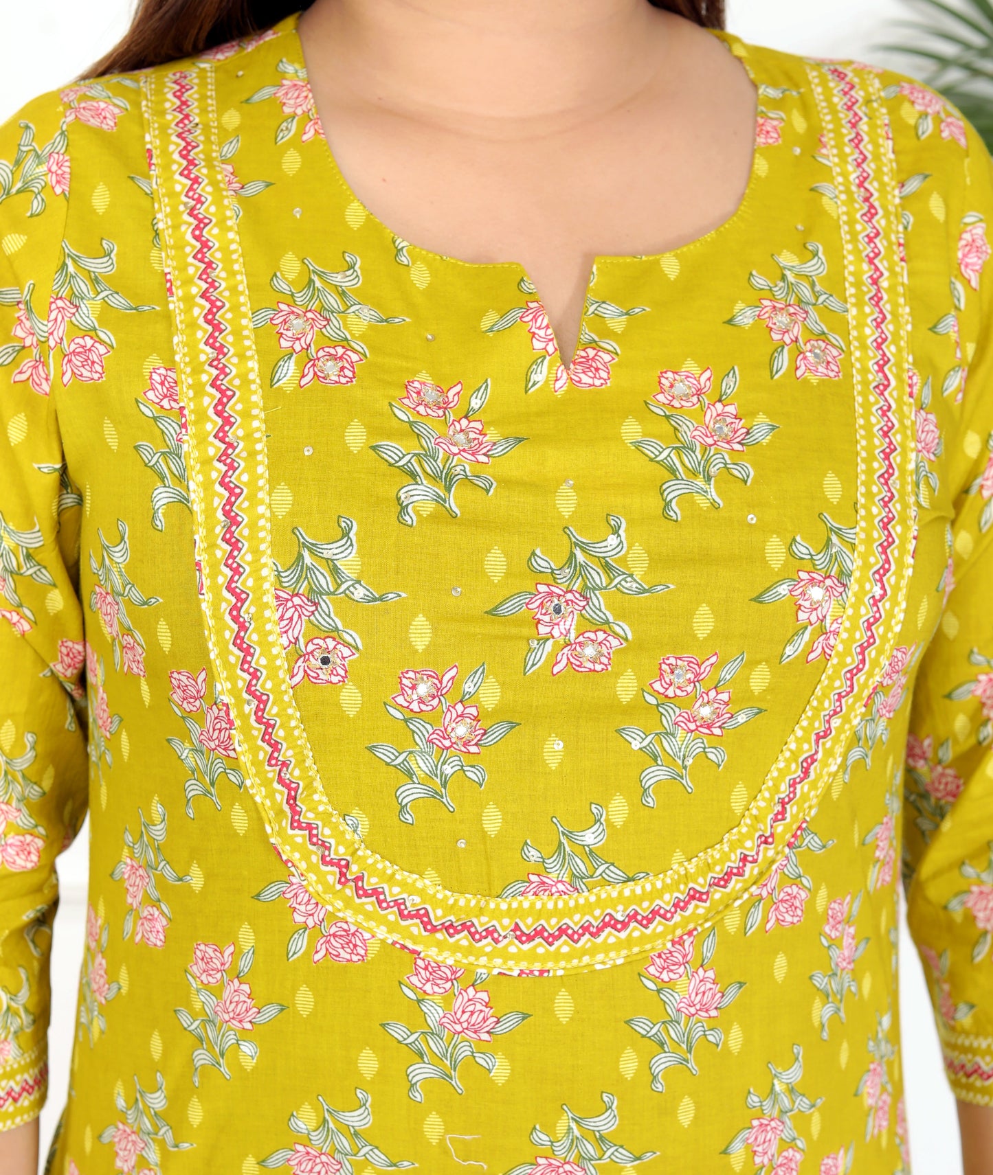 Yellow Cotton Printed Kurta Pant Set with Dupatta-800070