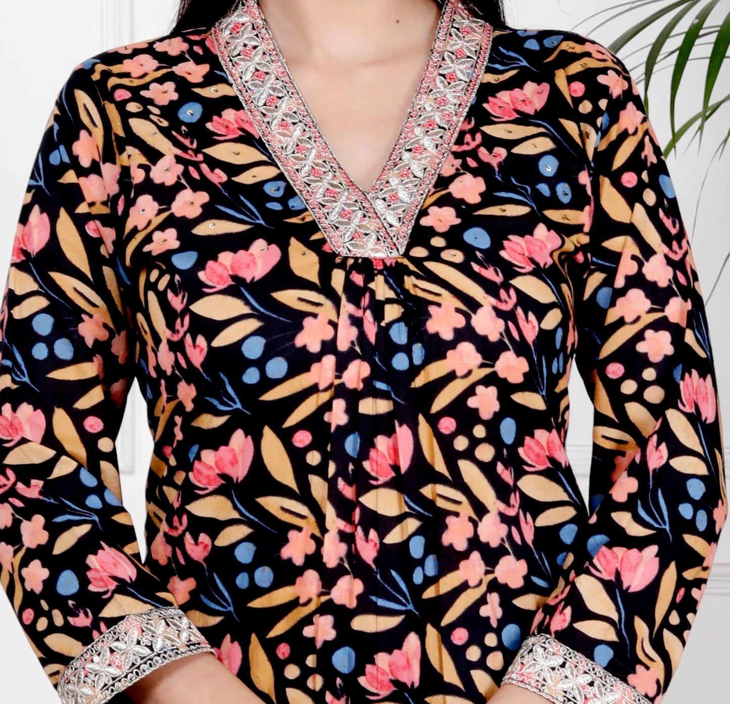 Black Cotton Printed Kurta Pant Set Dupatta with Embroidery work-800078