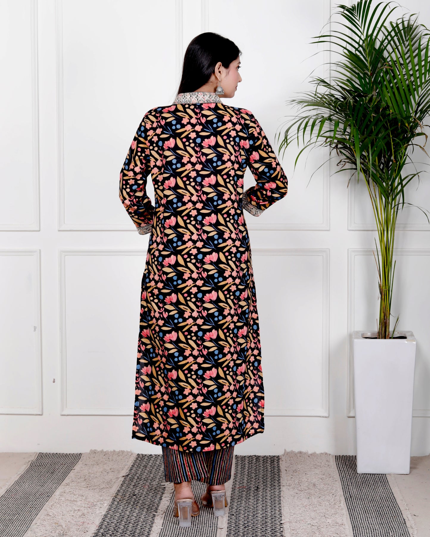Black Cotton Printed Kurta Pant Set Dupatta with Embroidery work-800078