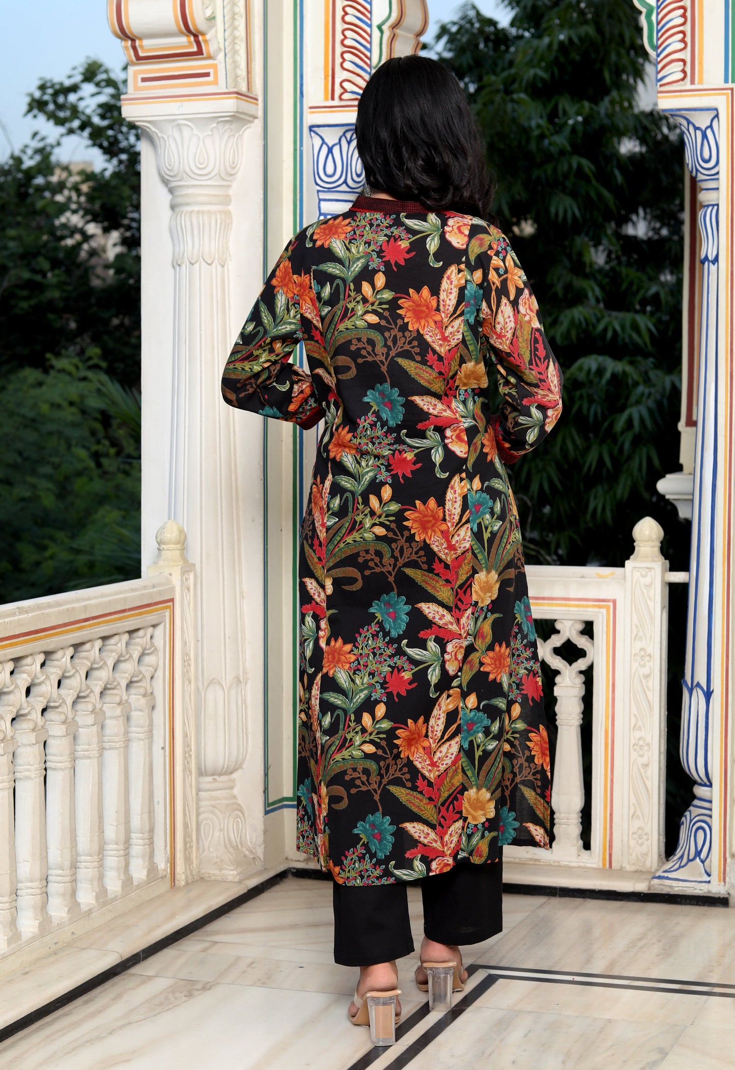 Black Cotton Printed Kurta Pant Set Dupatta with Embroidery work-800079