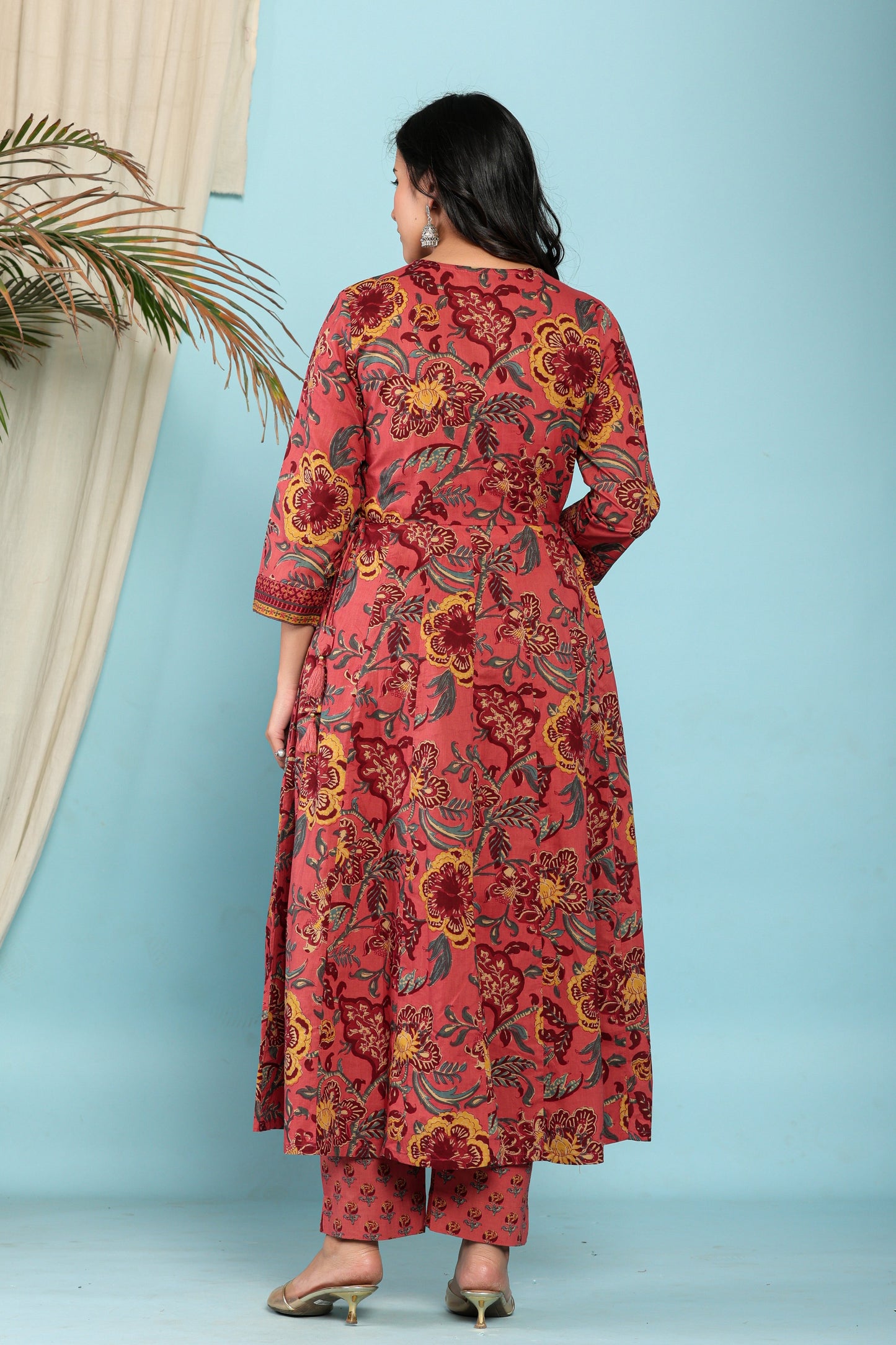 Onion Cotton Anarkali Kurta Pant Set With Dupatta-800098