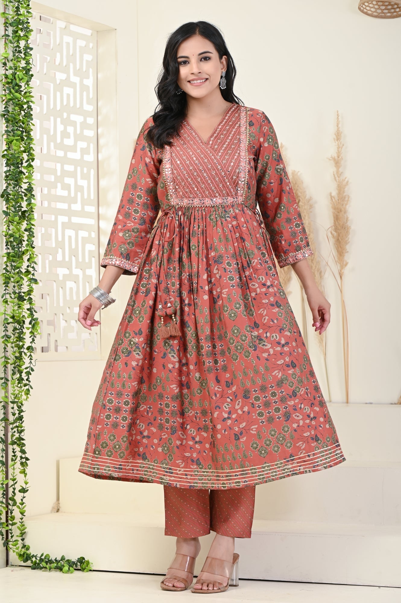 Rust Muslin Anarkali Kurta Pant Set-900001