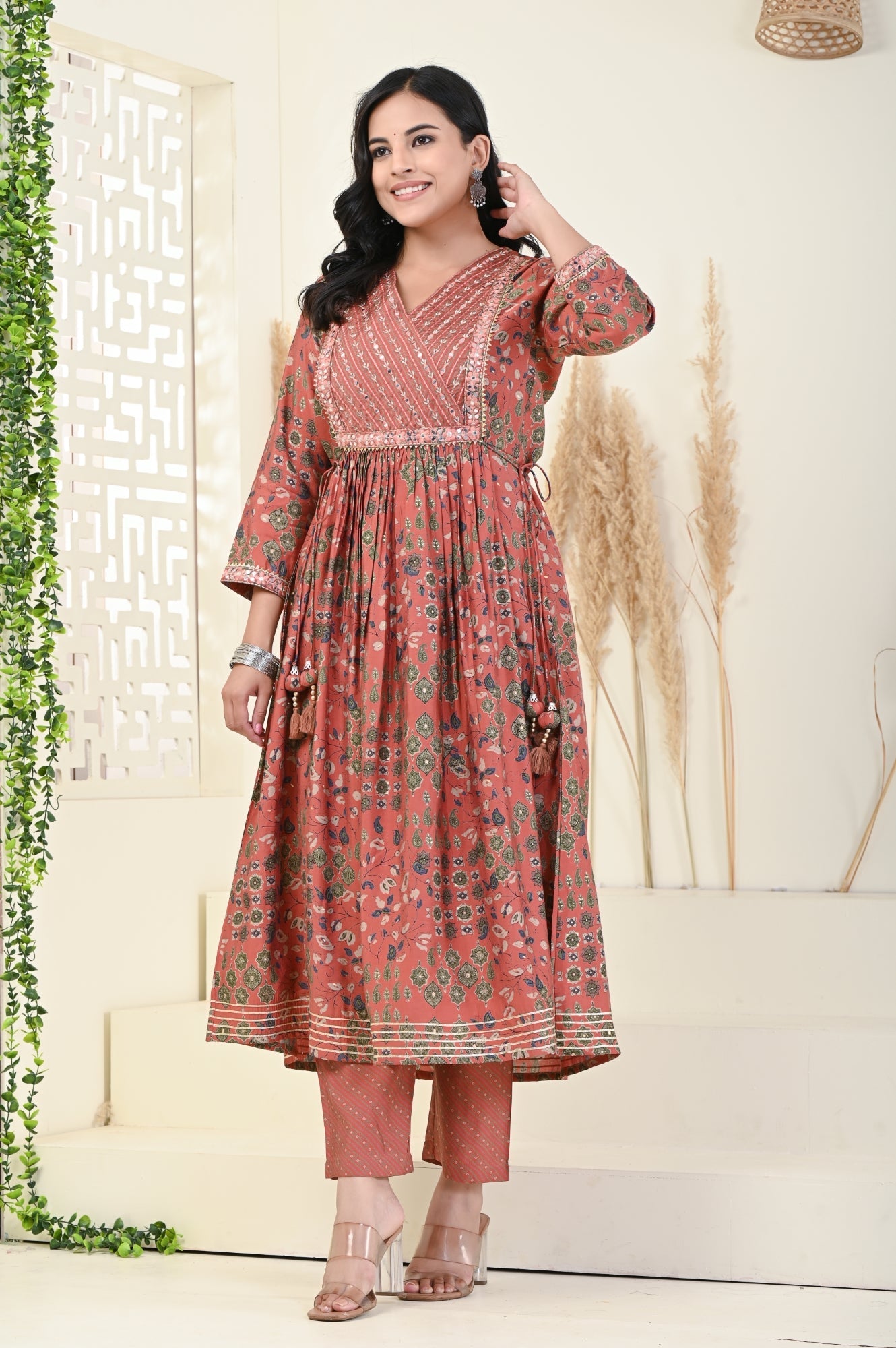Rust Muslin Anarkali Kurta Pant Set-900001