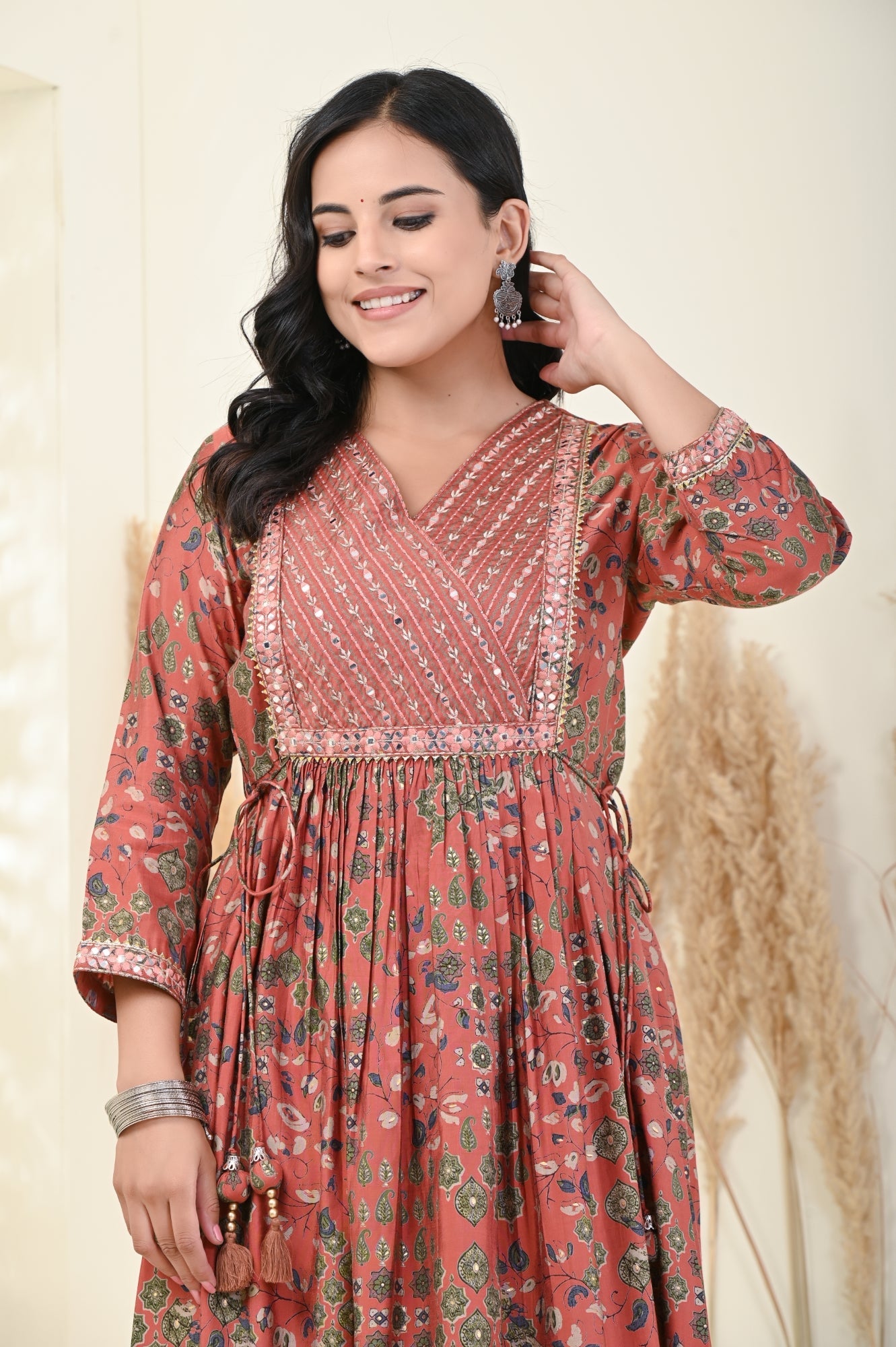 Rust Muslin Anarkali Kurta Pant Set-900001