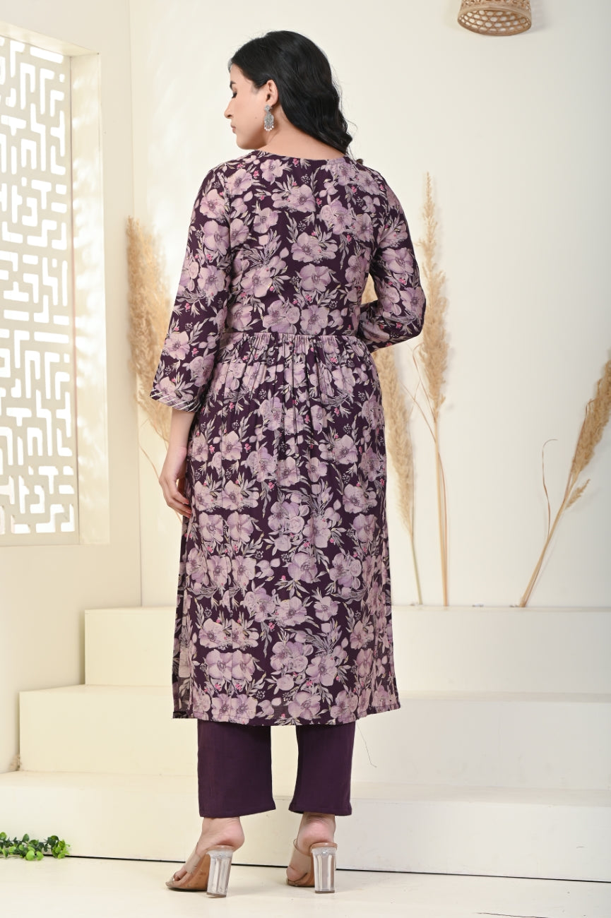 Purple Muslin Anarkali Kurta Pant Set-900003