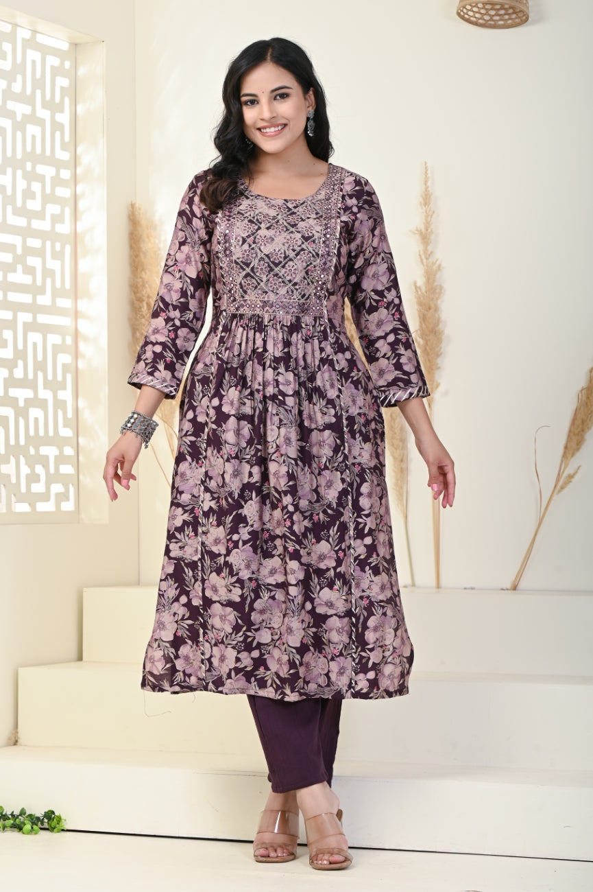 Purple Muslin Anarkali Kurta Pant Set-900003