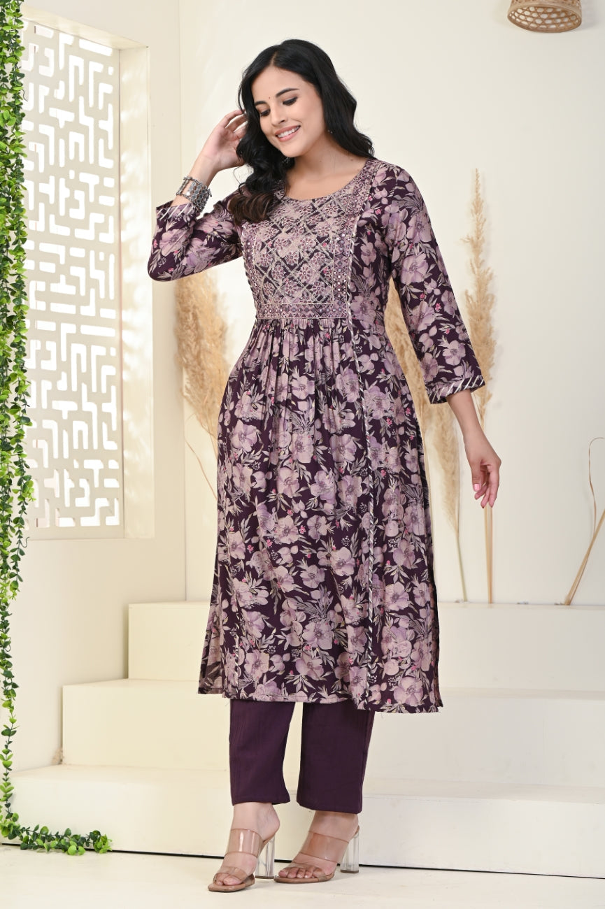 Purple Muslin Anarkali Kurta Pant Set-900003