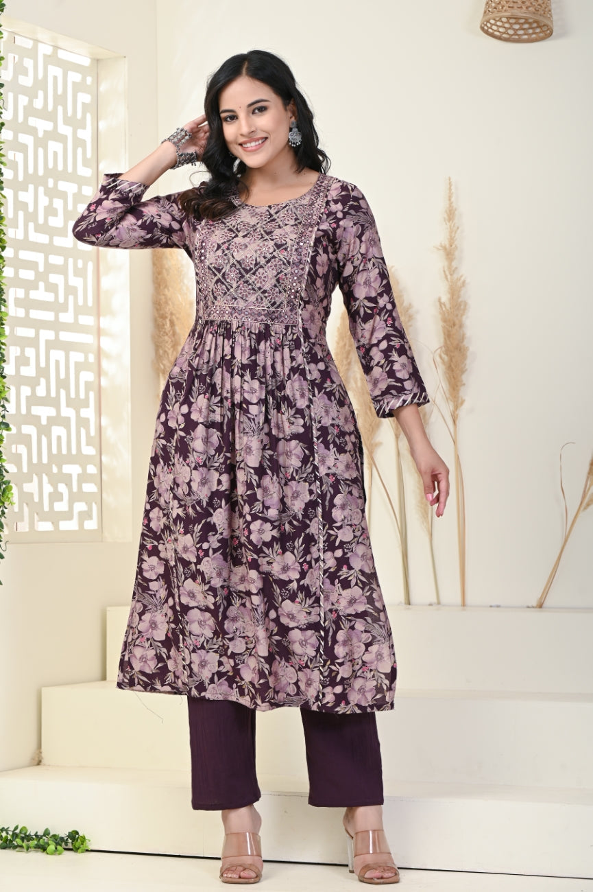 Purple Muslin Anarkali Kurta Pant Set-900003