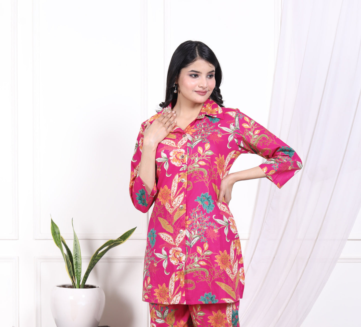 Regular Size Pink Cotton Floral Print Co-ord Set -AX-120017