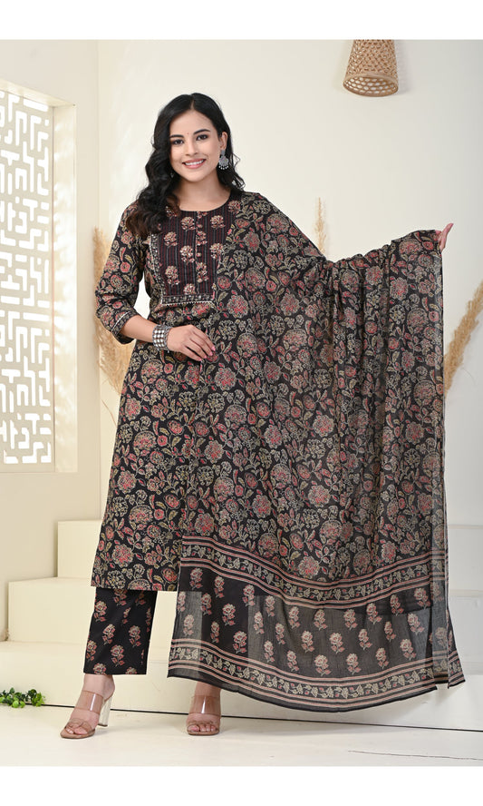 Black Cotton Printed 