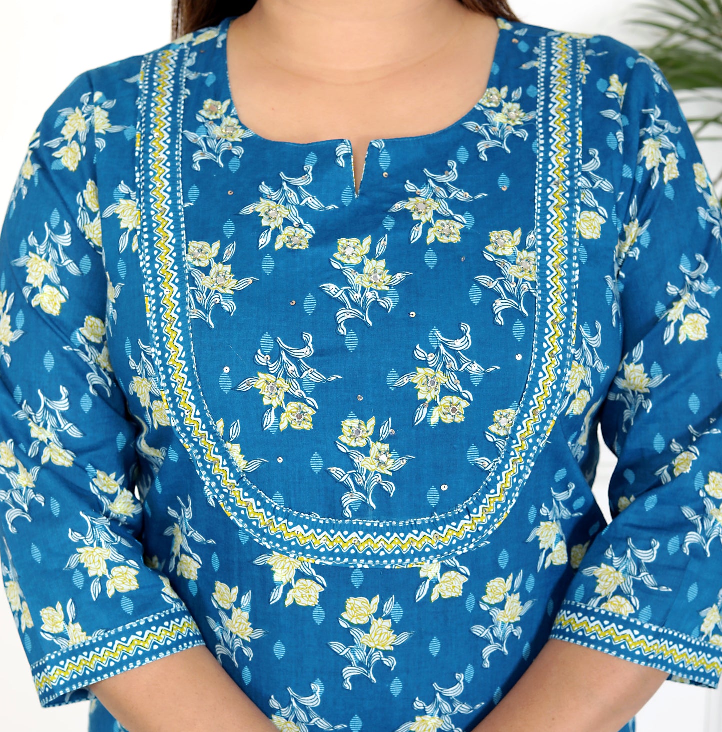 Blue Cotton Printed Kurta Pant Set with Dupatta-800070