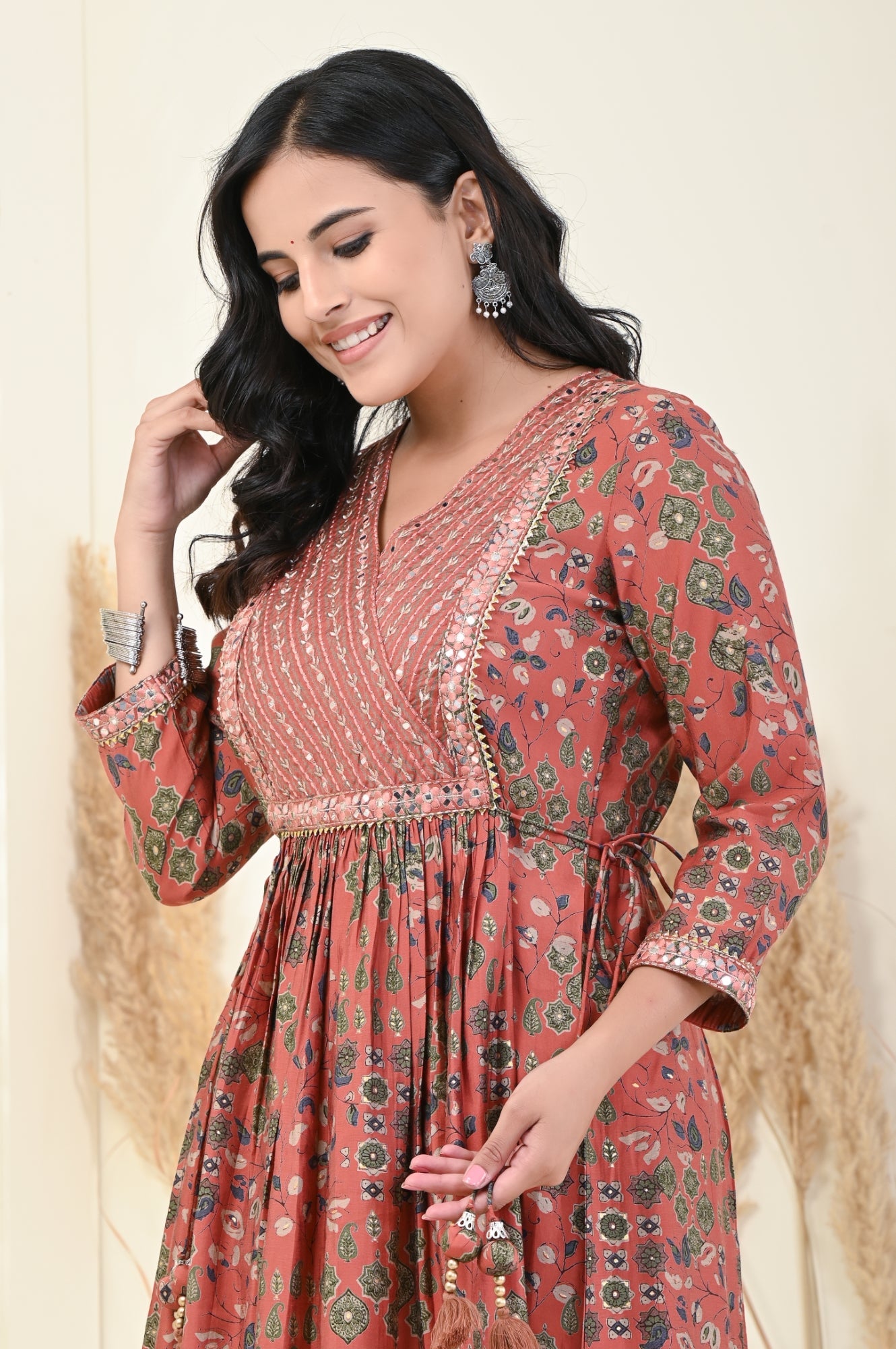 Rust Muslin Anarkali Kurta Pant Set-900001