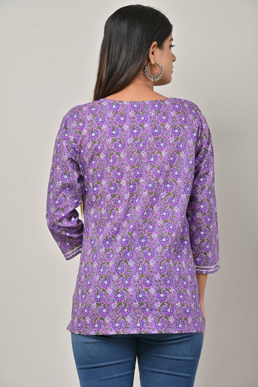 PurpleCotton Floral Print Short Kurta-556