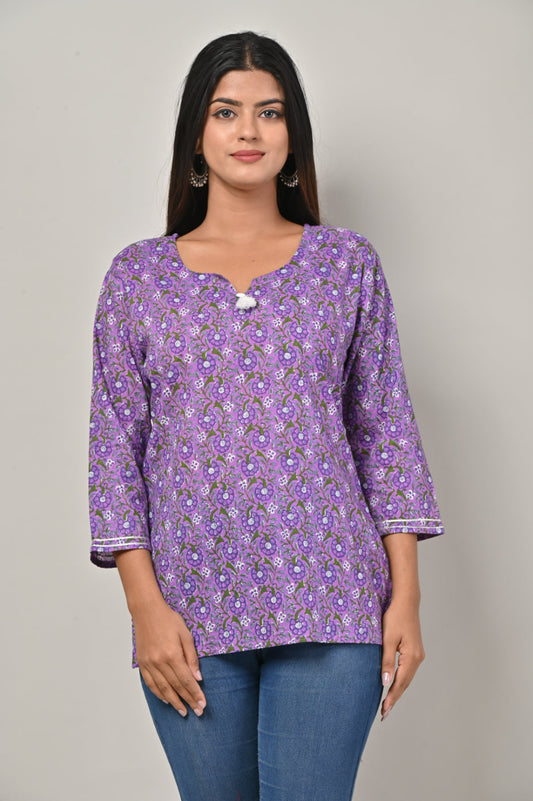PurpleCotton Floral Print Short Kurta-556