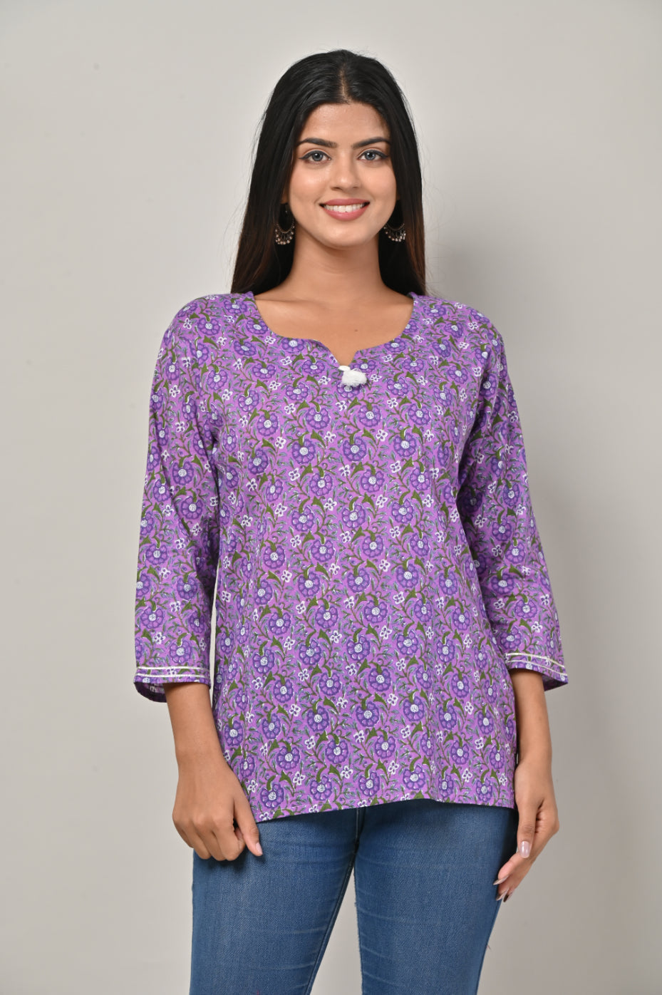 PurpleCotton Floral Print Short Kurta-556