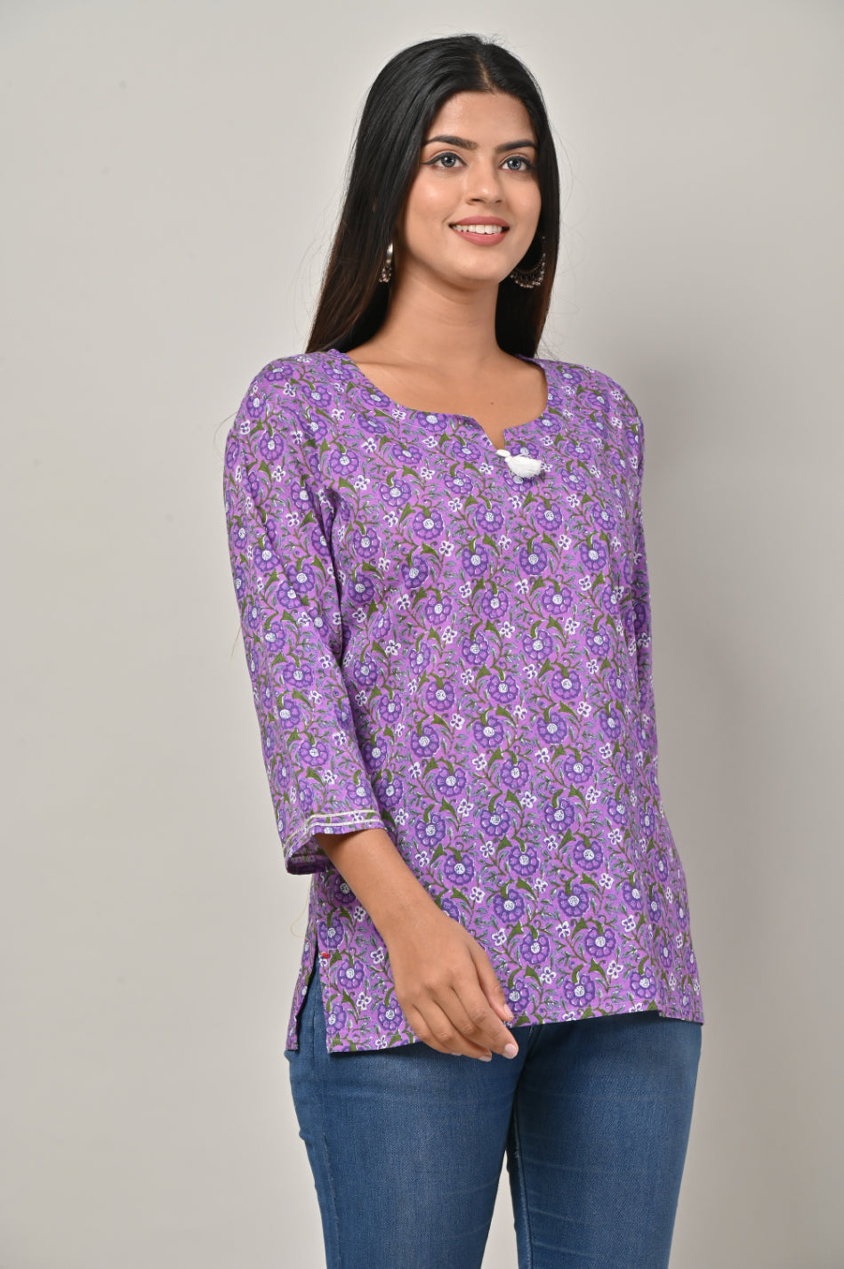 PurpleCotton Floral Print Short Kurta-556