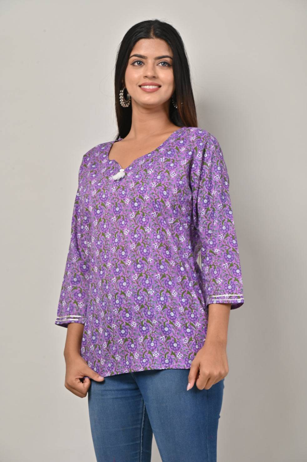 PurpleCotton Floral Print Short Kurta-556